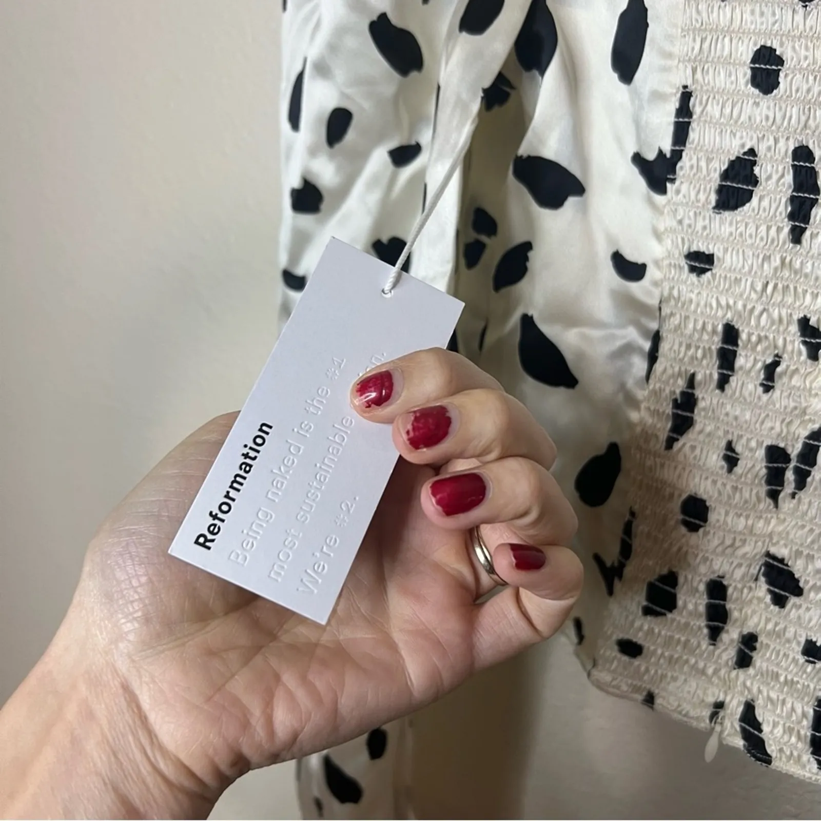 Reformation Reign satin long sleeve cropped blouse in ink blot NEW 0 - Image 8