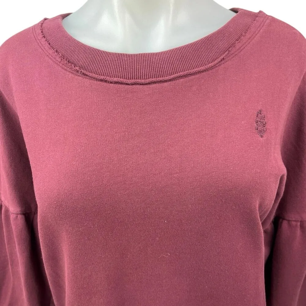 Free People Women's Purple Red Balloon Sleeve Pullover Sweatshirt Sweater Top XS - Image 3
