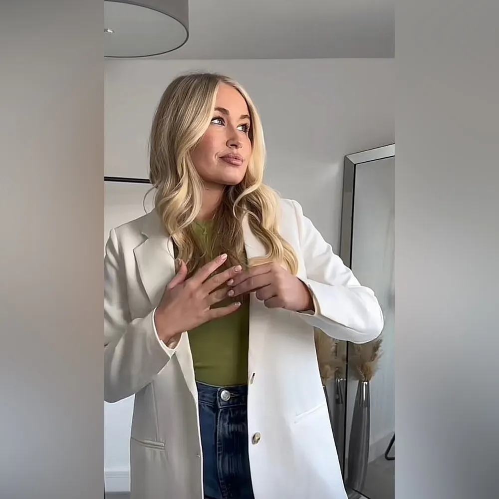 Zara Blogger’s Fav Oyster White Straight Cut Out Blazer with Lapel Collar Sz XL - Image 3