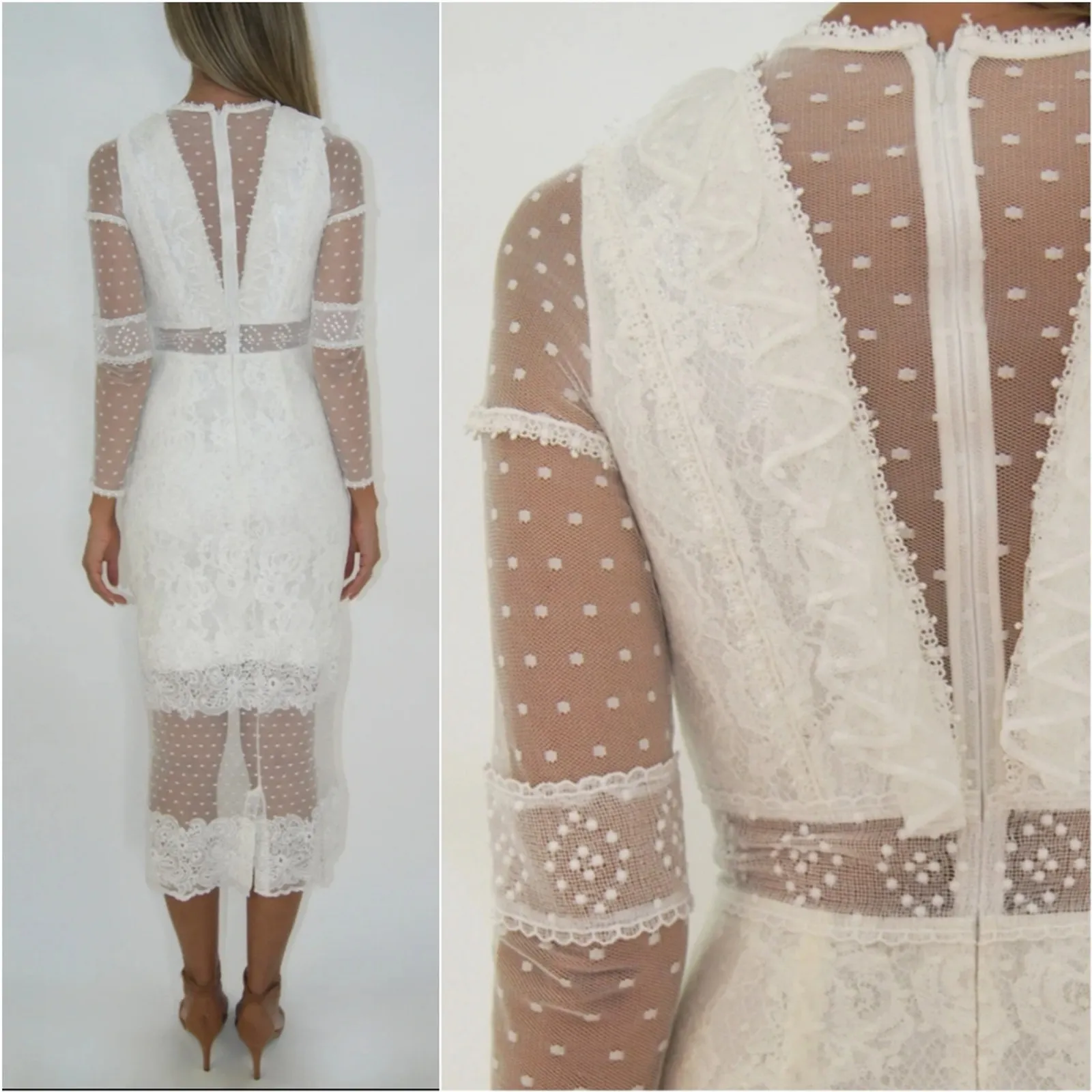 Alexis Elize White Lace Midi Dress Long Sleeve Size Medium Bridal - Image 8