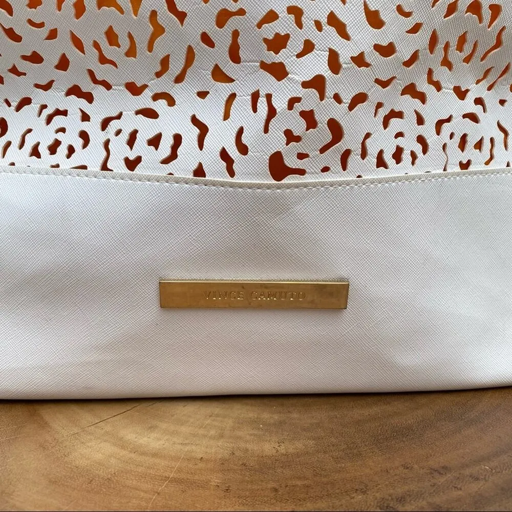 Laser Cut White Floral Vegan Leather Large Tote Beach Bag Purse - Image 2