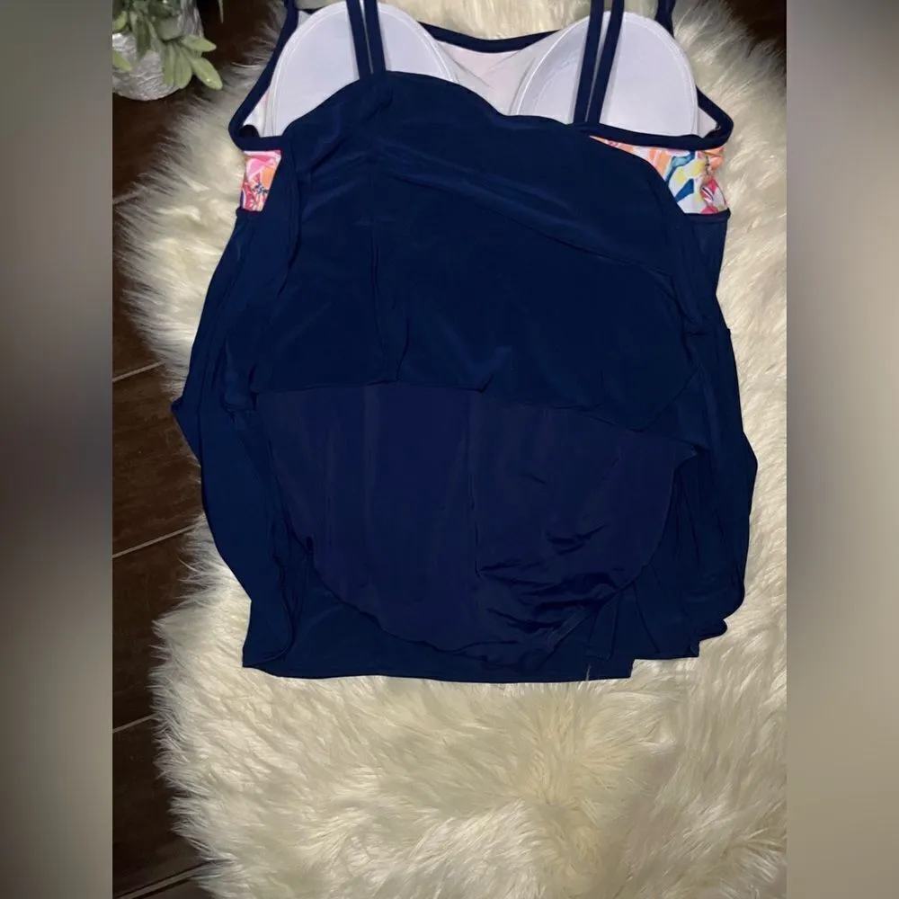 Sonnet Shores floral and Navy blue swim dress sz 20W - Image 8