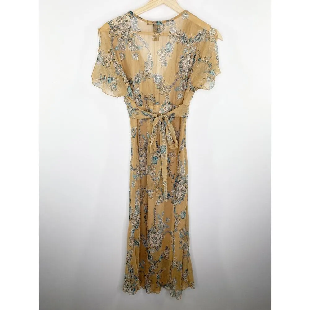 Bisou Bisou Y2K 90s Babydoll Maxi Dress Tan Floral Print Feminine Women Size 8 - Image 2