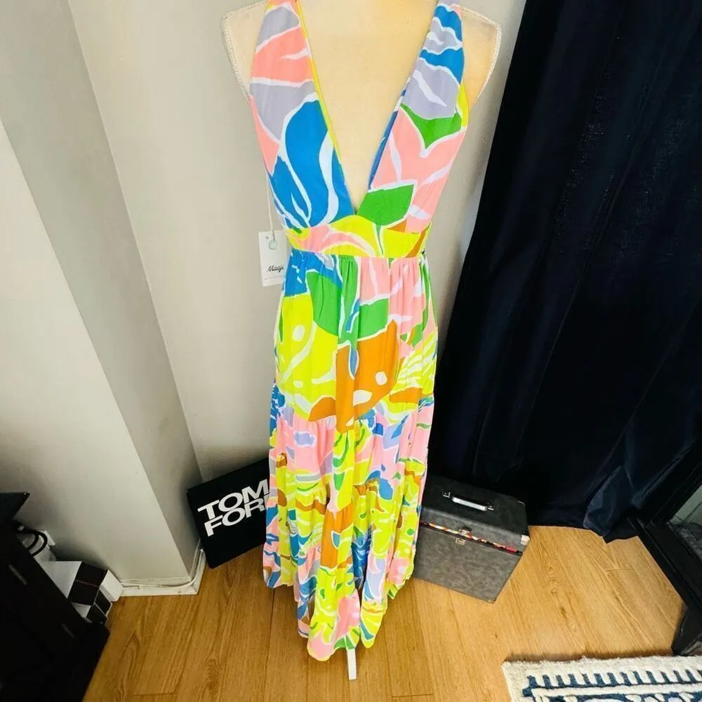 Maaji Selvatik Marea‎ Knit Cover-Up Maxi Dress, Yellow/Blue Size Medium 6/8, NWT - Image 13