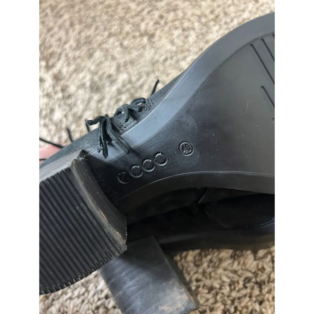 Ecco Black Fringe Leather Ankle Boots Chunky Heel Womens Sz US 9.5/40 Western - Image 6