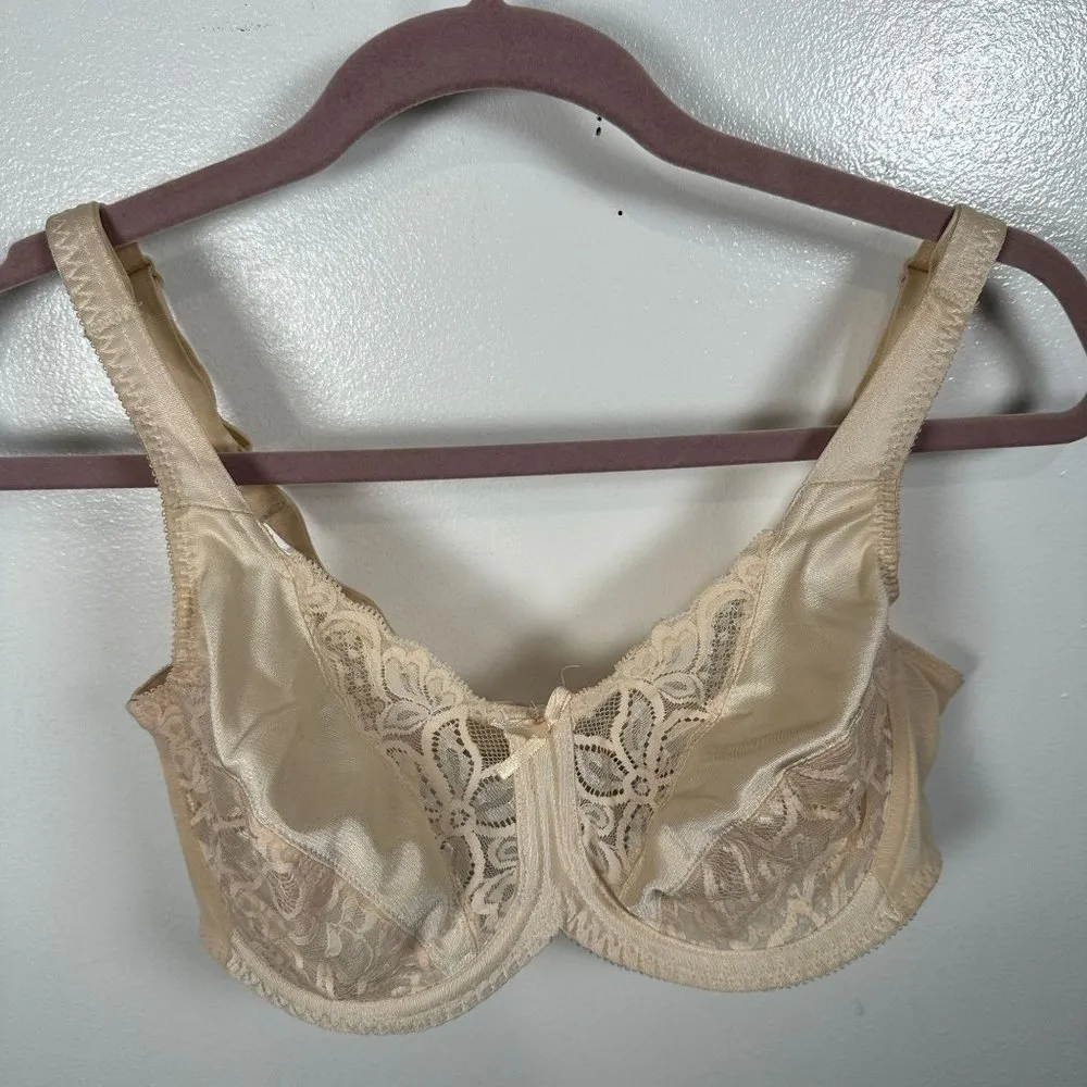 Vintage Bali 34D Bra 3350 Cream Lace Sheer Underwire Adjustable Straps Nylon - Image 2