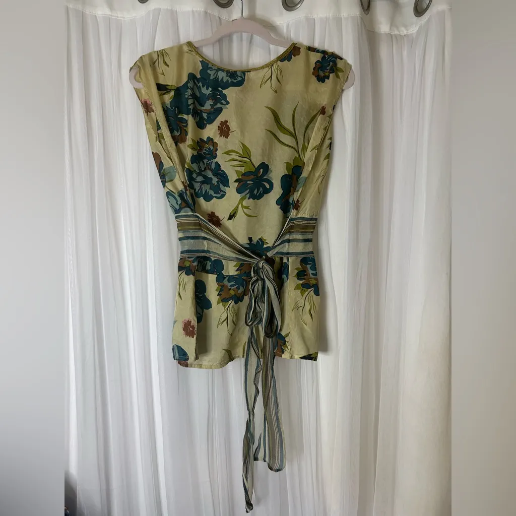 Vintage Anthropologie Y2k Odille 100% Silk Blouse Green Size 14 - Image 2