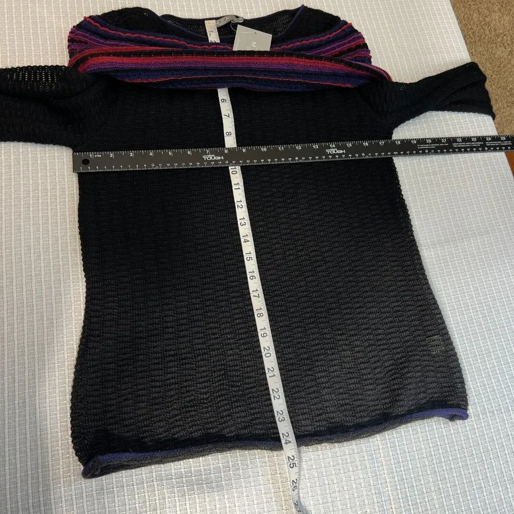 MFH Knits Sweater Womens Medium Black 100% Baby Alpaca Multicolor Open Knit Top - Image 10