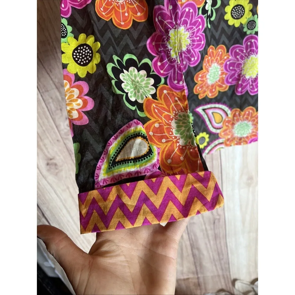 Vera Bradley  Women M 10 Blouse Top Shirt Contrast Black Orange Green Yellow Pink - Image 8