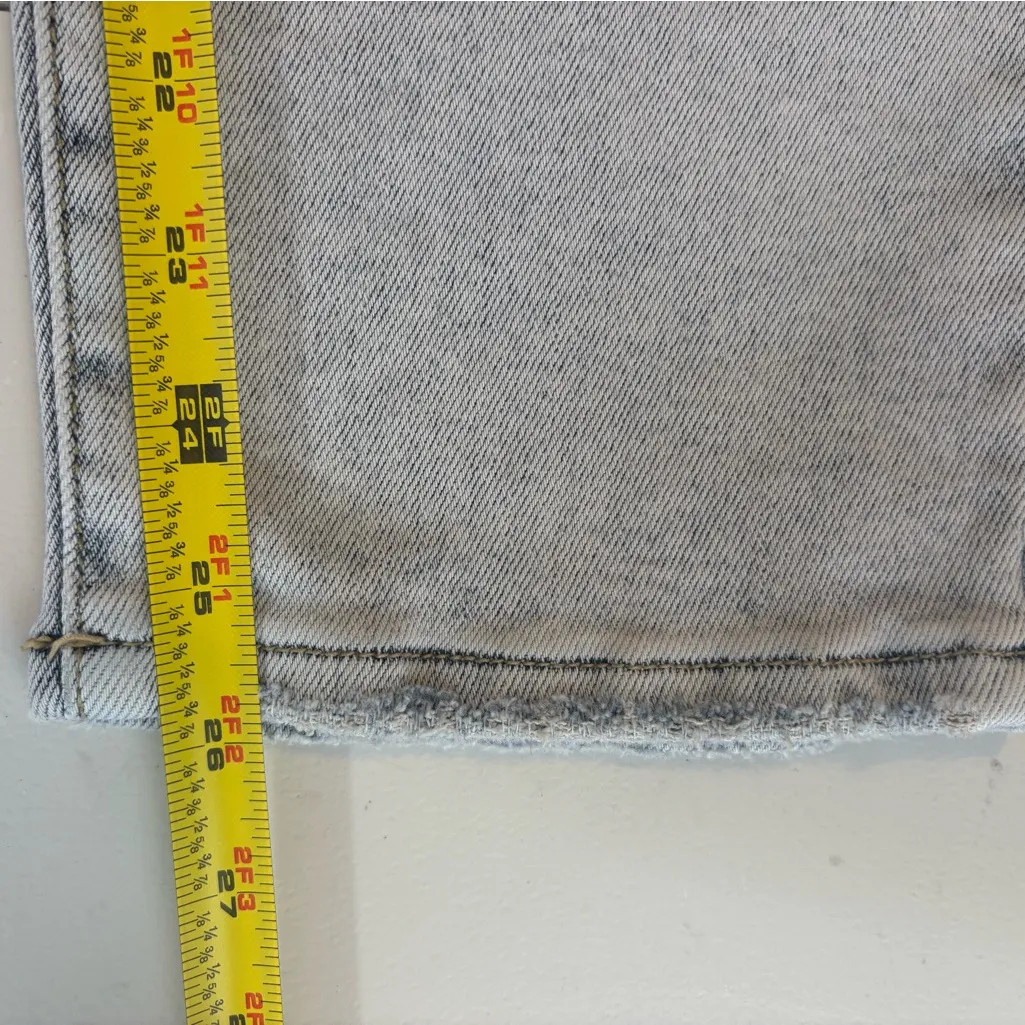 Risen High Rise Distresed Crop Straight Denim Jeans Light Wash Size 7/28 0437‎ Blue - Image 6