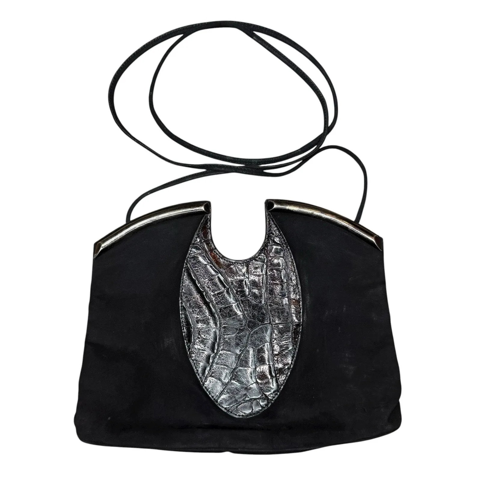 Vintage 1980's Sidonie Larizzi Paris Suede Croc Embossed Avant Garde Bag‎ RARE Black - Image 3