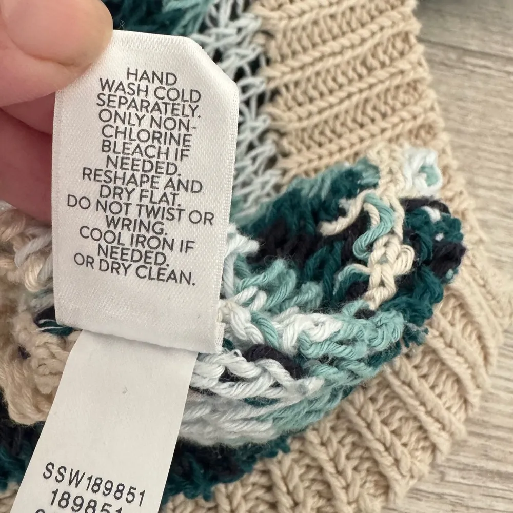 J Jill Sweater Linen Blend Open Knit 3/4 Sleeve Beachy Coastal Loose Size Small - Image 8