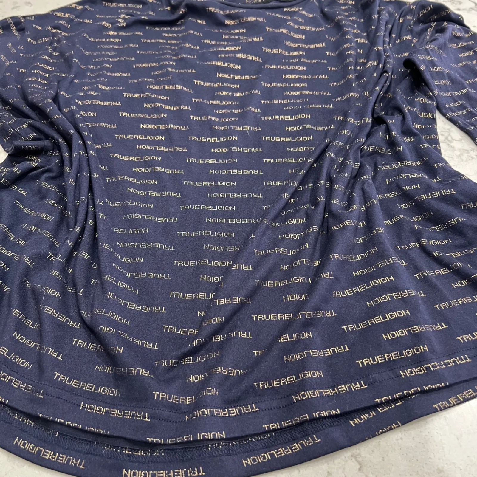 True Religion Top Womens Size S Navy Gold All Over‎ Print Long Sleeve - Image 2