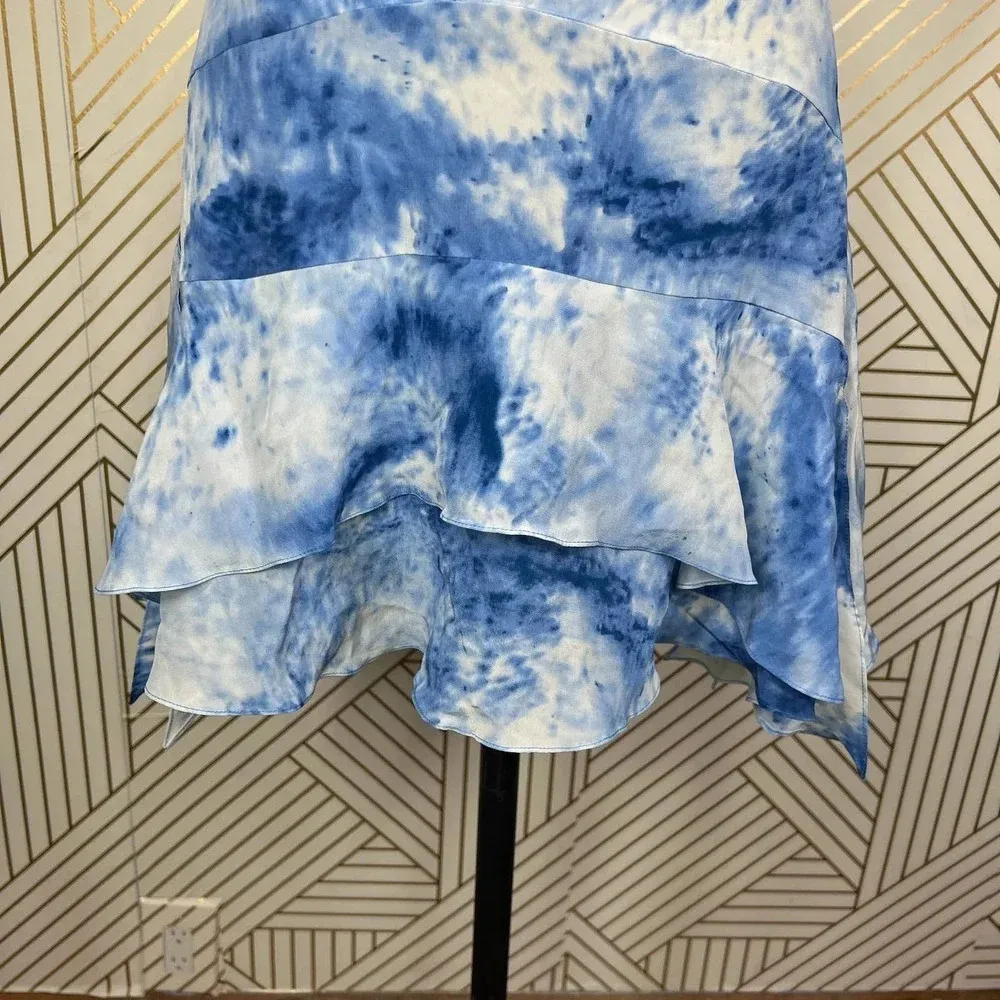 Rebecca Taylor Silk Shibori Handkerchief Skirt Blue Tie‎ Dye Size US 6 - Image 4