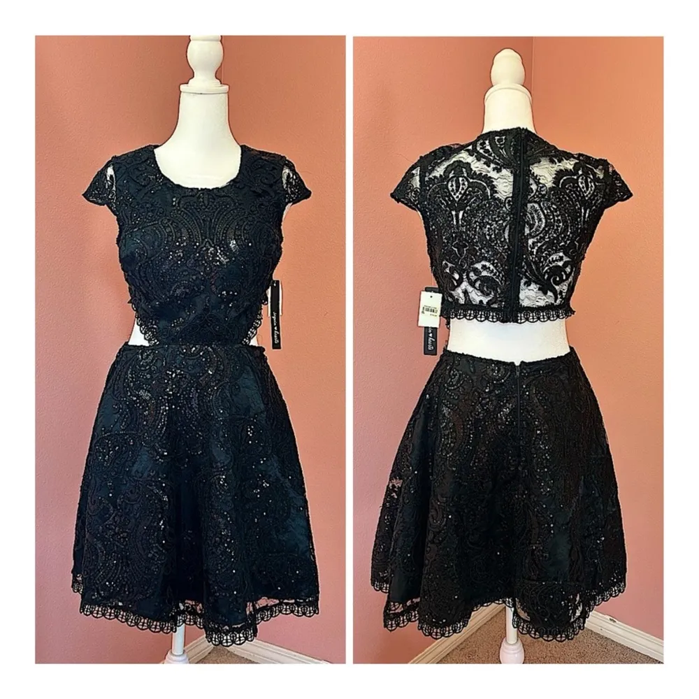 black lace, sequin, sexy glamorous Christmas party back cutout mini dress  NWT 7 - Image 2