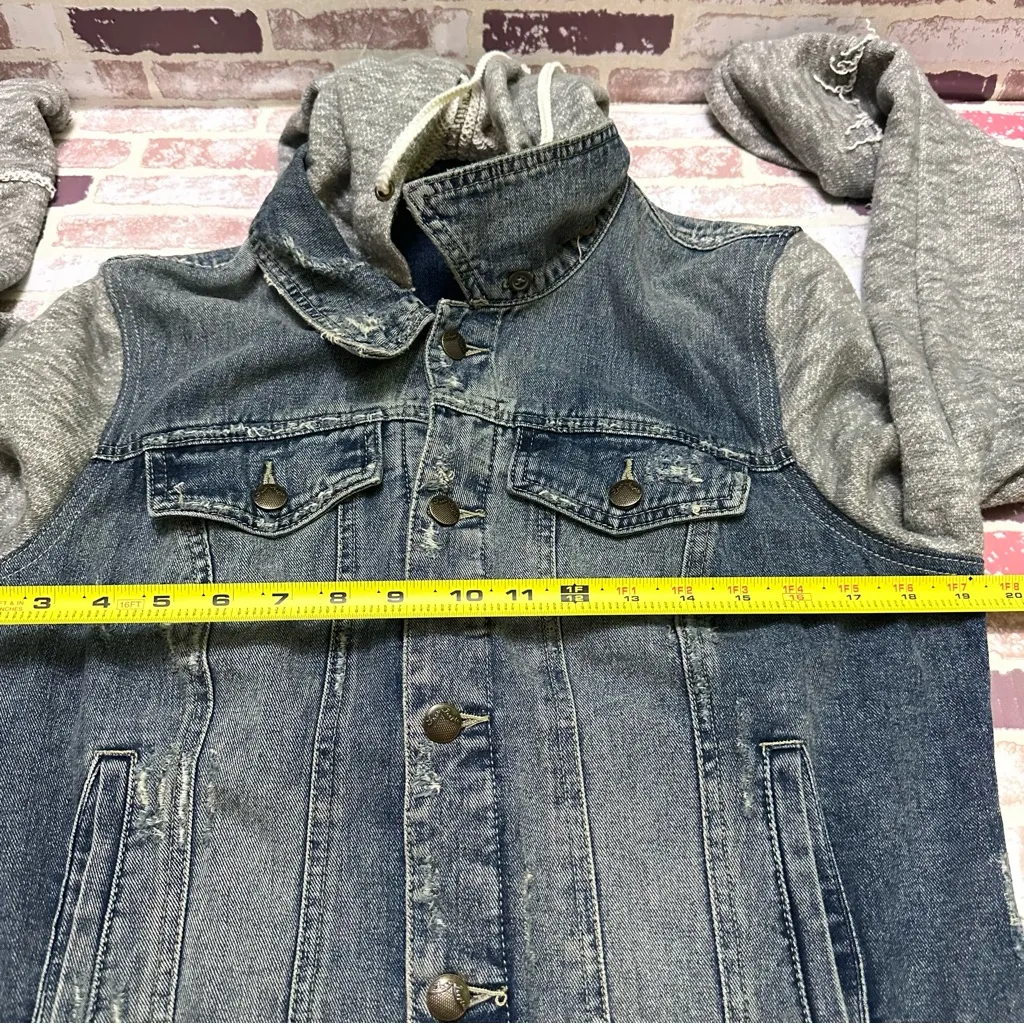 Free People Blue Denim Distressed Jacket with Button Detail M - Image 8