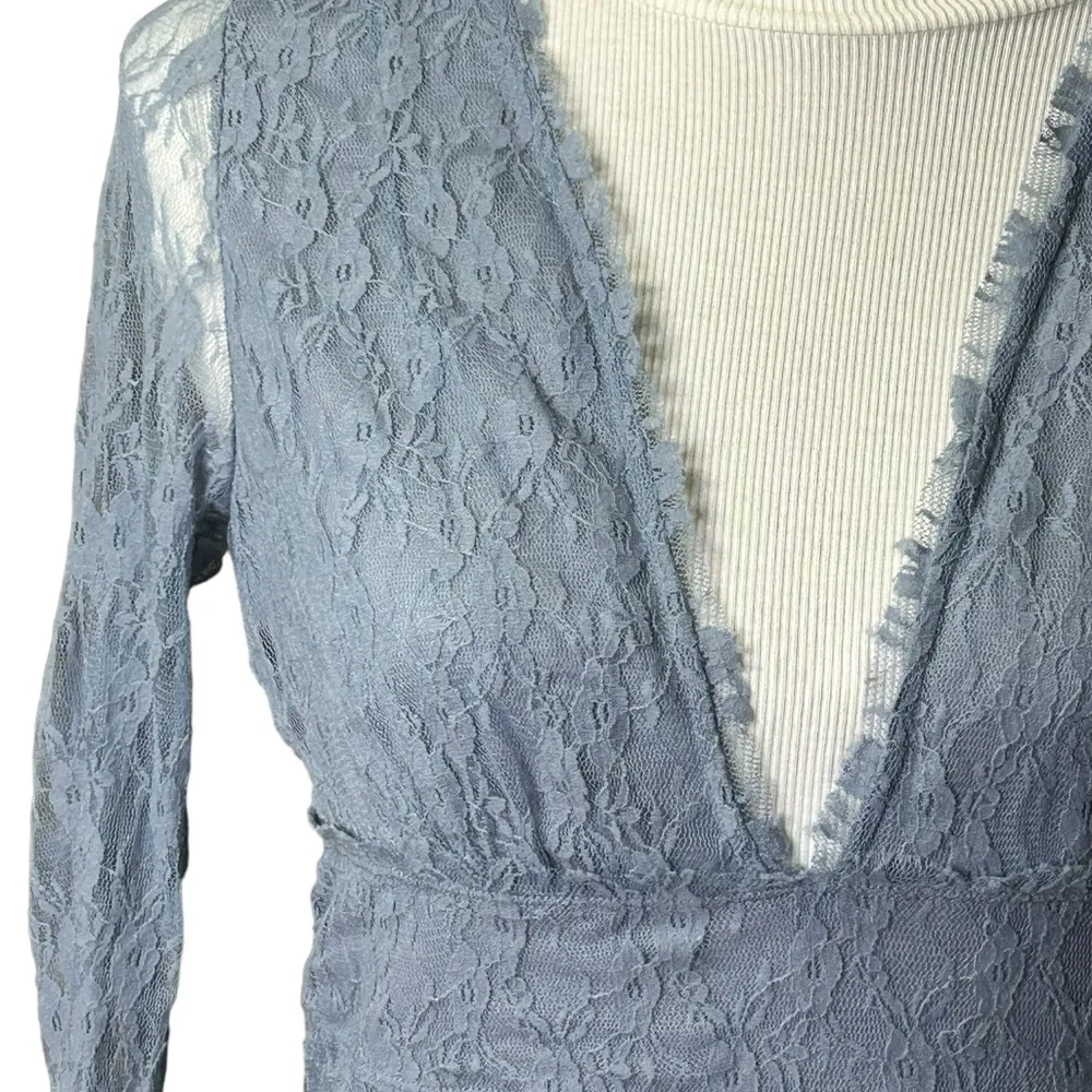 Free people when in Rome slip Dress Deep V Neck Sheer Long Sleeve Lined Soft Med - Image 4