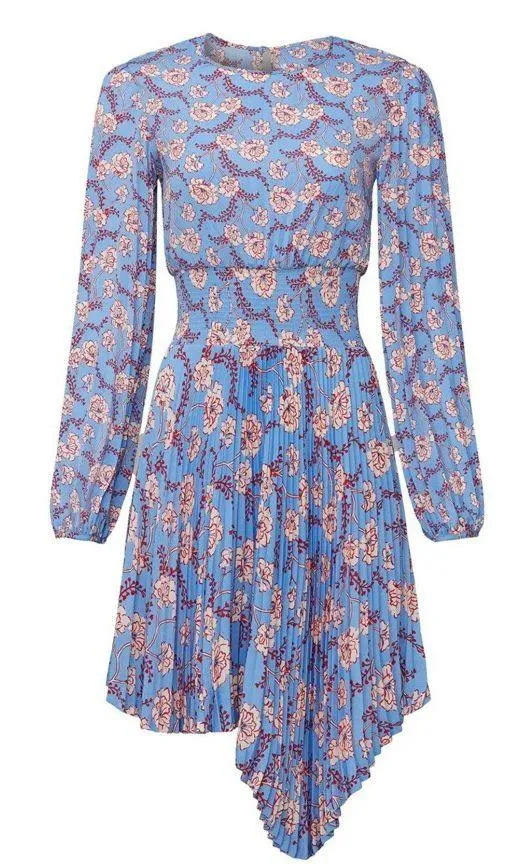 NWT Behati Dress Pleated Long Sleeve Cocktail Asymmetric Blue/Red Multi 6 - Image 5