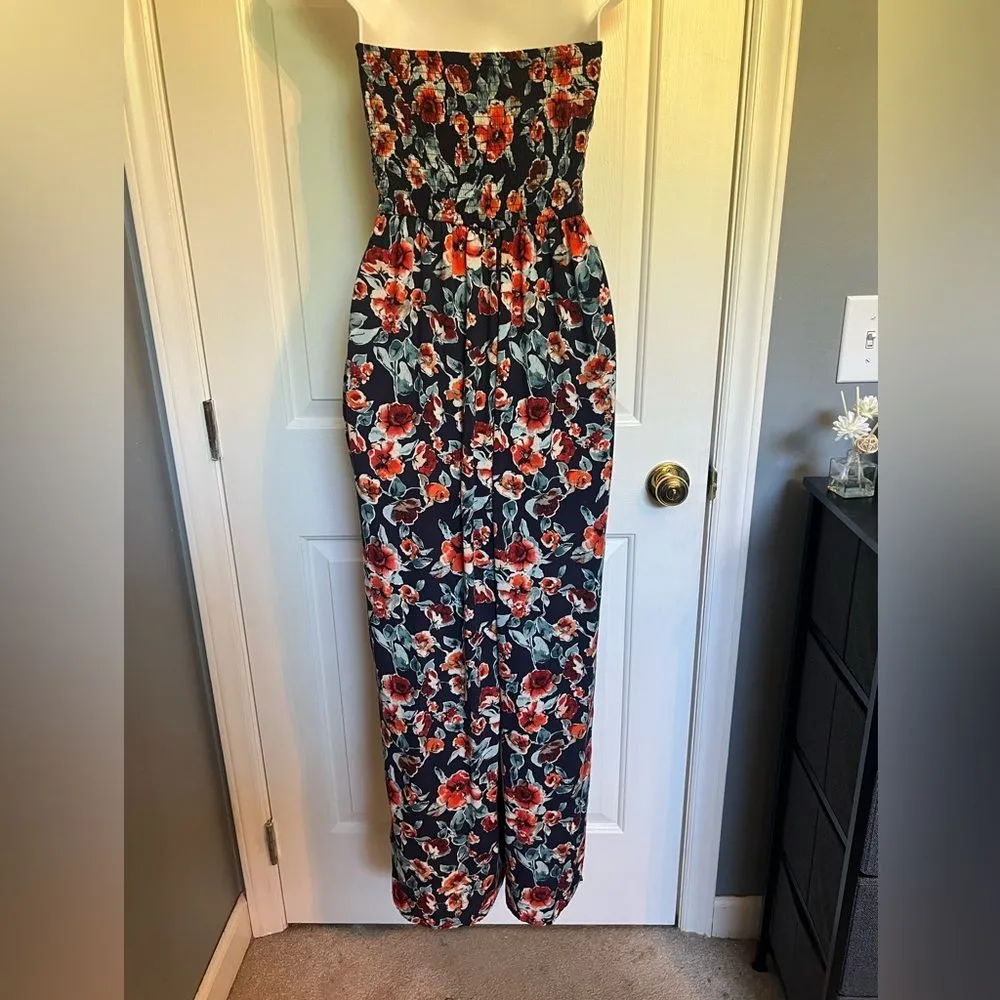 Boho Navy Smocked Jumpsuit by Band of Gypsies Sz Medium Juniors - Image 4