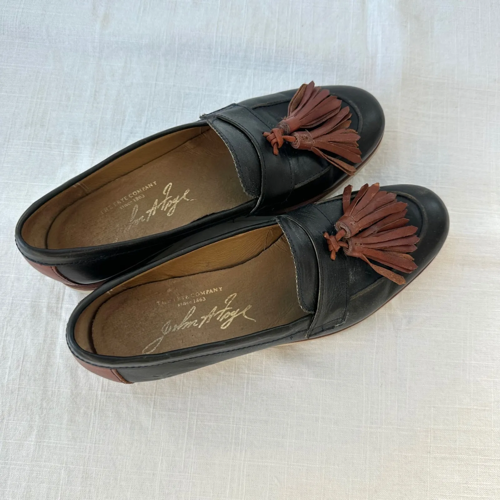 The Frye Company Black Leather Tassel Loafer Shoes Women Sz 7 Brown‎ Classic - Image 10