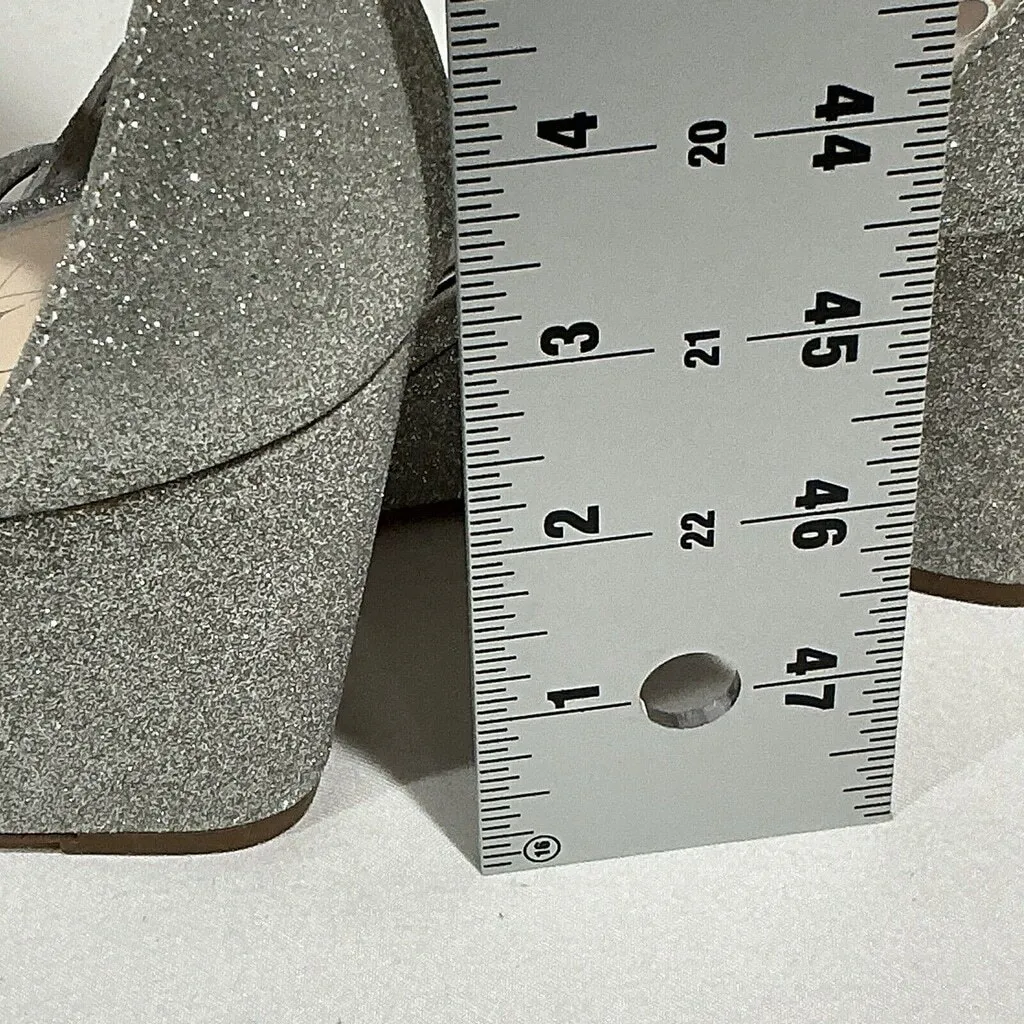 Woman’s Jessica Simpson 7m Silver Sparkly Strappy Open Toe Wedge Heel Sandal 706 - Image 8