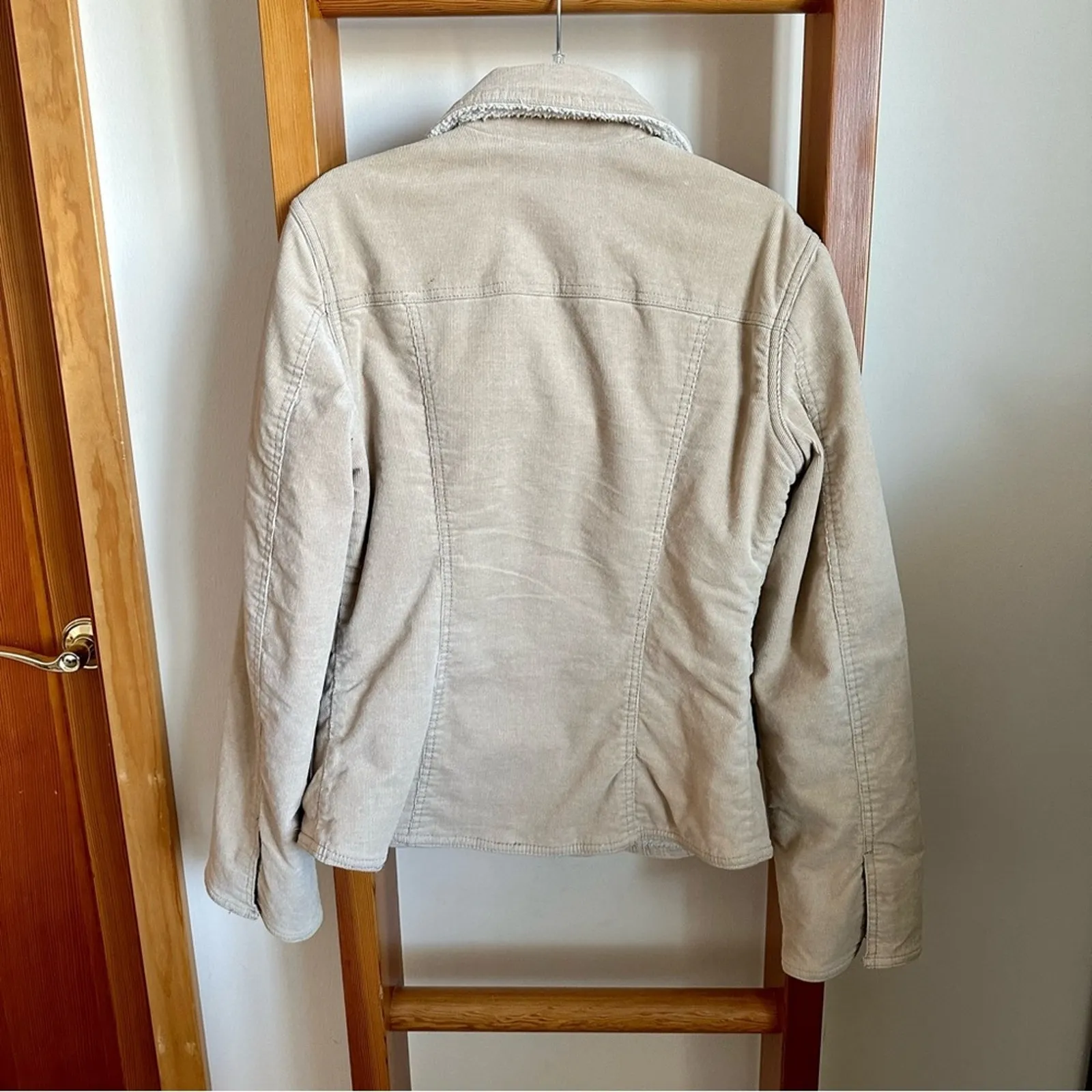 Cream Corduroy Fuzzy Lined Jacket Juniors Medium Womens Small Tan - Image 4