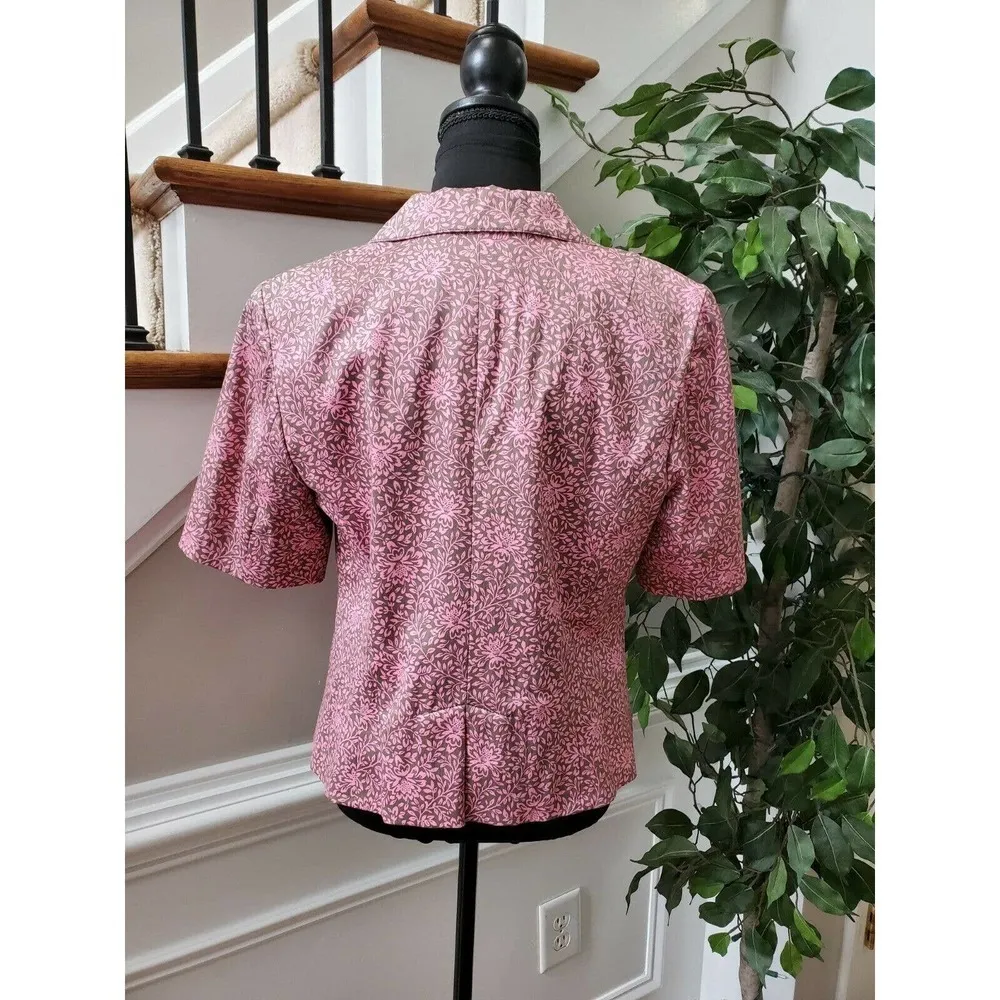 Sigrid Olsen Women Pink Floral Cotton Half Sleeve 3 Buttons Fitted Blazer - Image 7