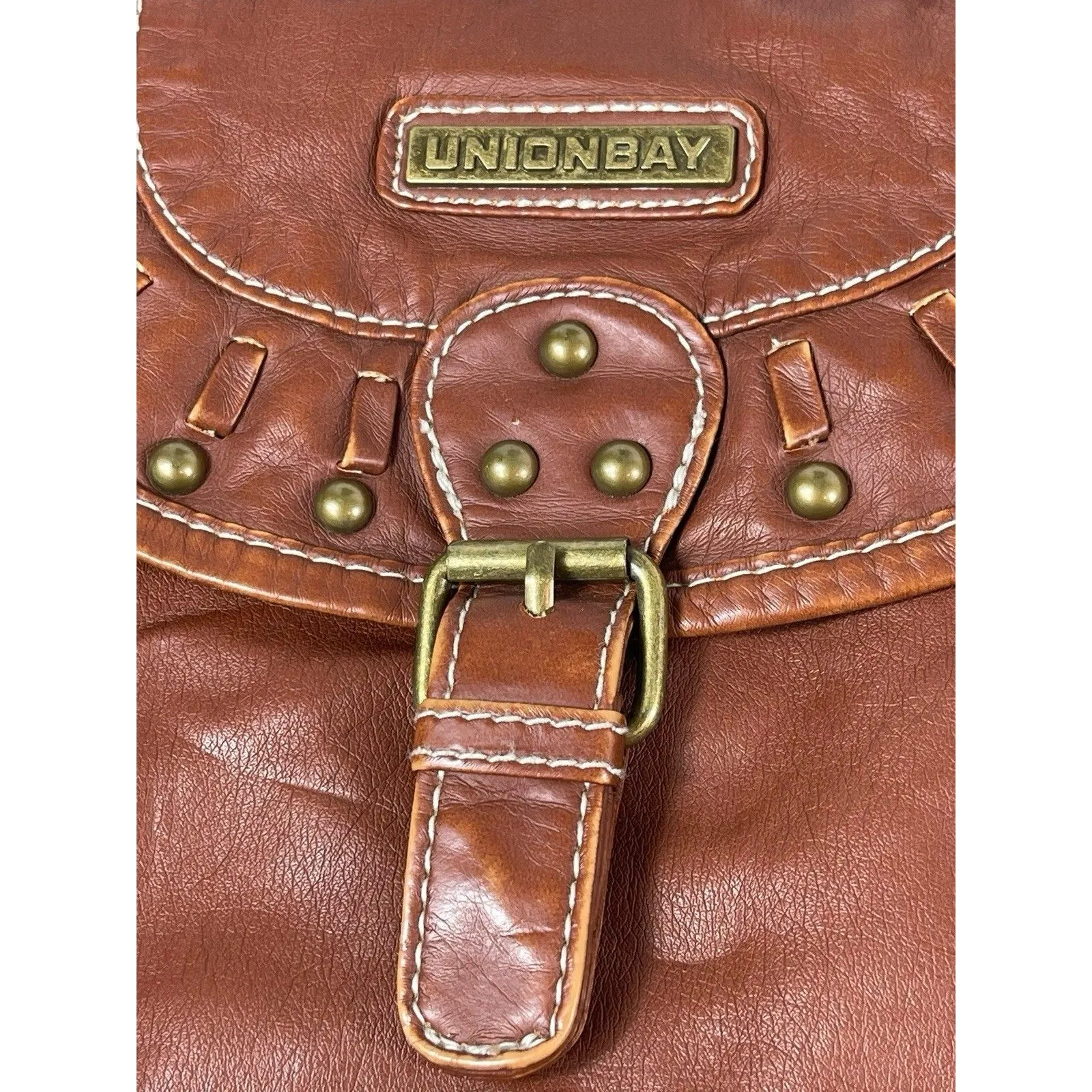 Unionbay Crossbody Bag Cognac Brown Faux Leather Studded Buckle Purse NWT - Image 5