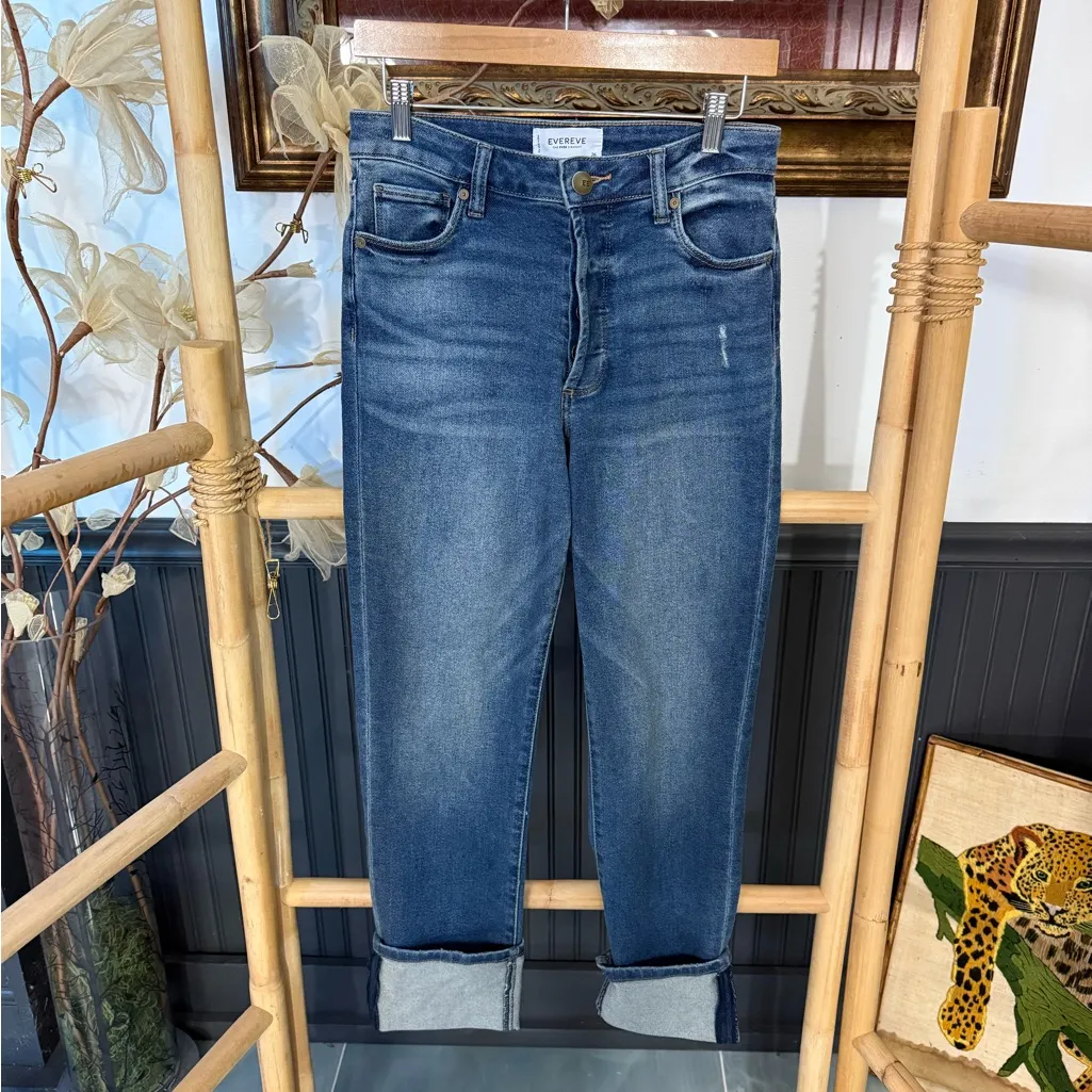 Evereve Ever Straight Jeans w Cuff Button Fly High Rise Stretch Sz 26 💛🍄 - Image 4
