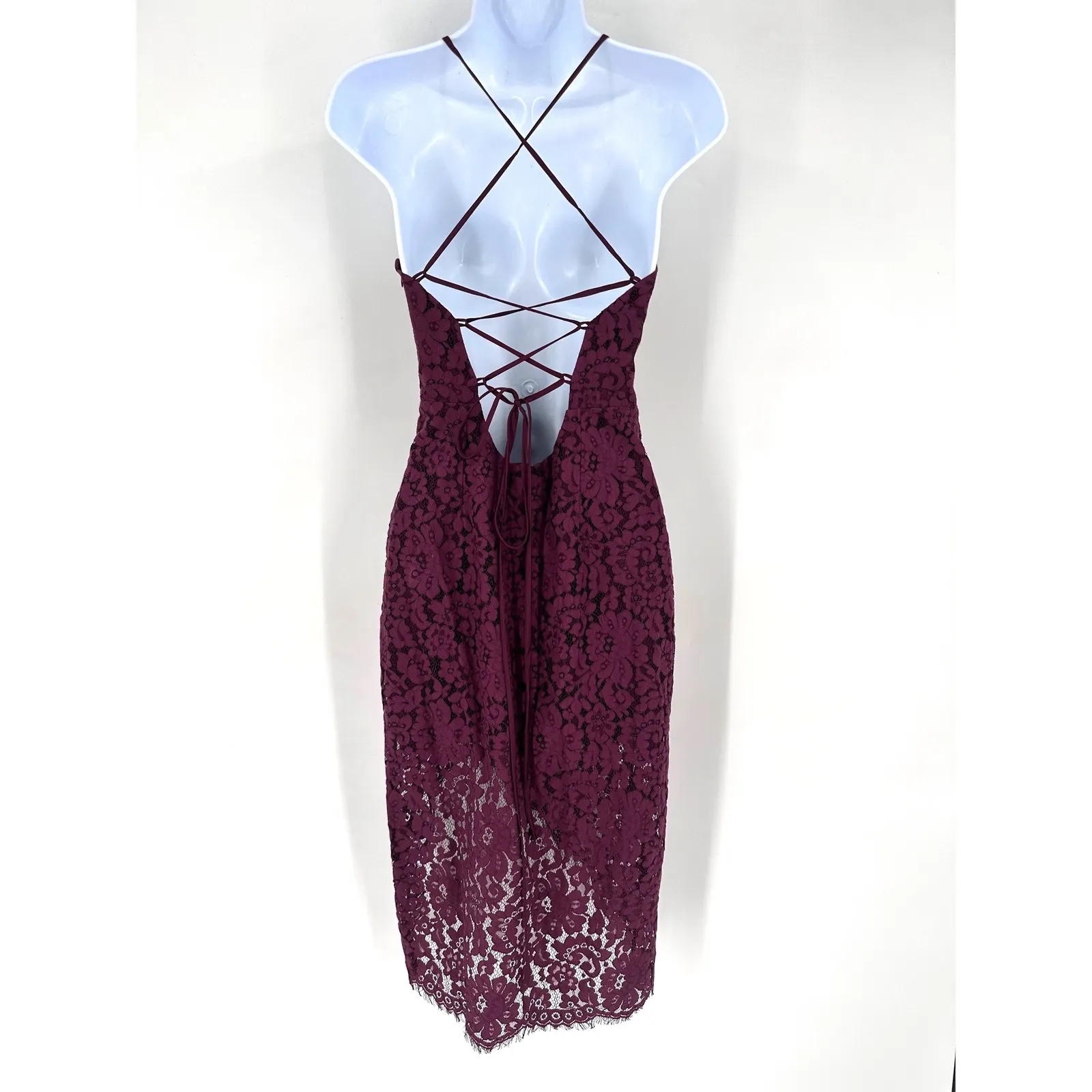 Lovers + Friends Burgundy Lace Strappy Back Midi Dress Skylight Dress Size S - Image 5