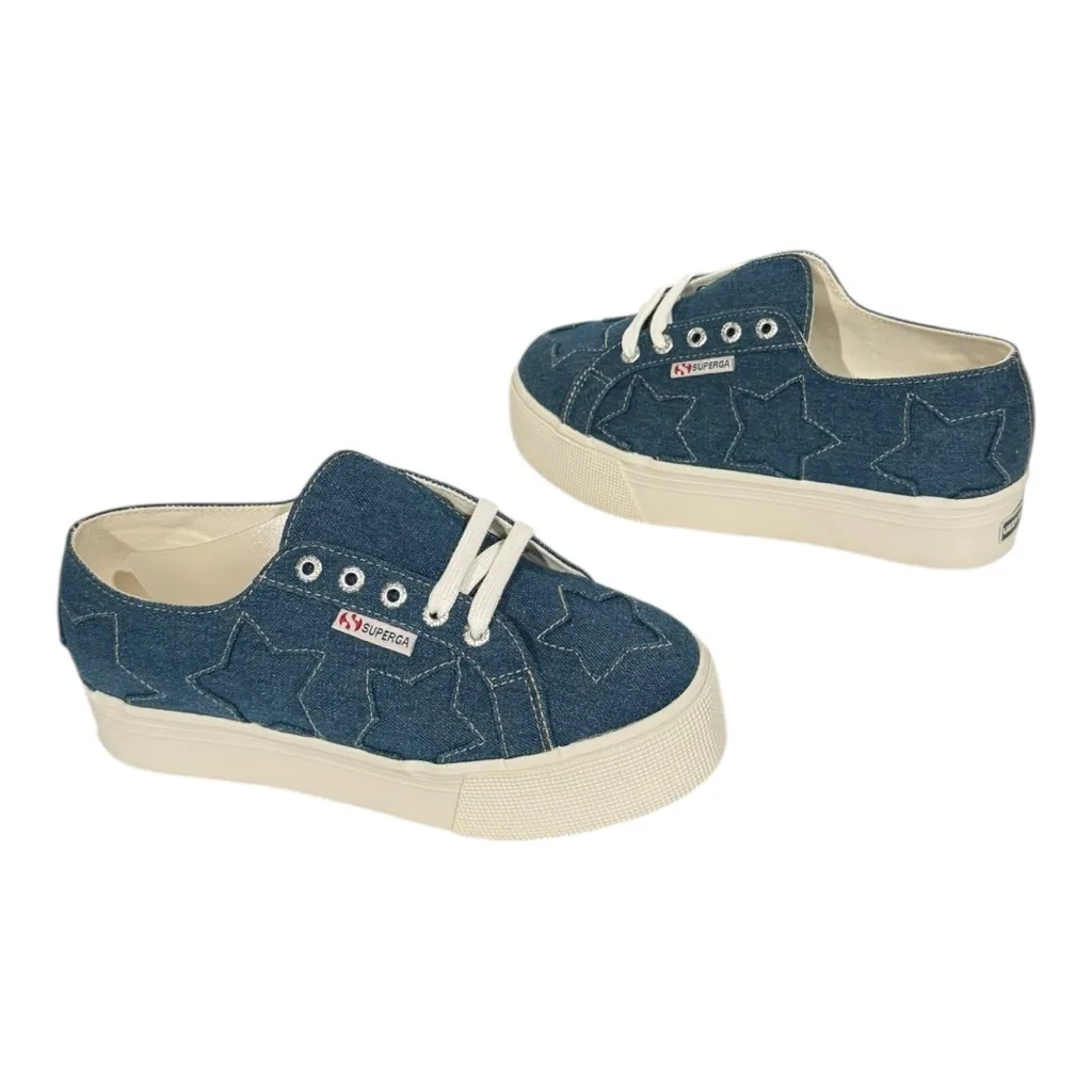 SUPERGA x LIZZY Denim Patch Star Low Top Platform Sneakers Size 7.5 NEW - Image 2