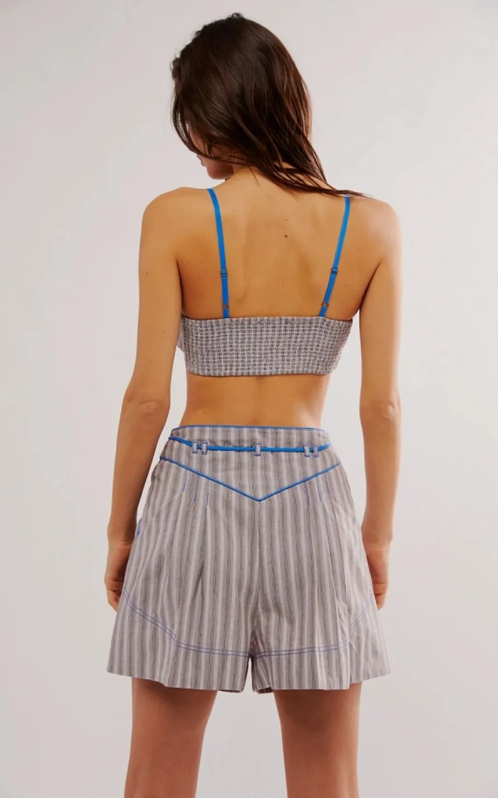 Sunday Stroll Set Grey Blue Striped Crop Top Shorts Size XS $148 - Image 2