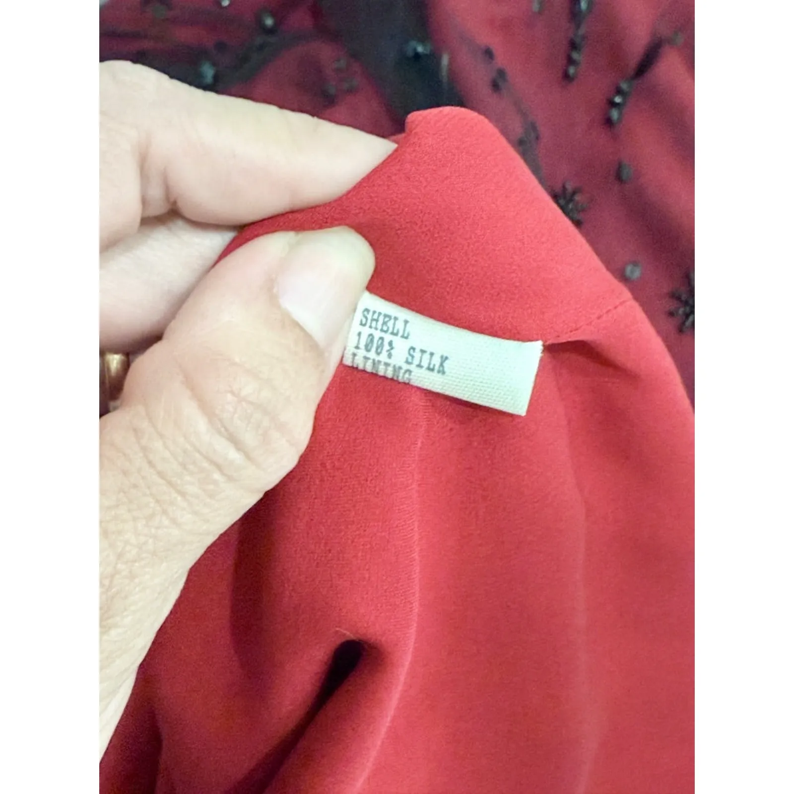 Carolina Herrera Mesh Overlay Beaded 100% Silk Maxi Skirt Red Women's Size 10 - Image 6