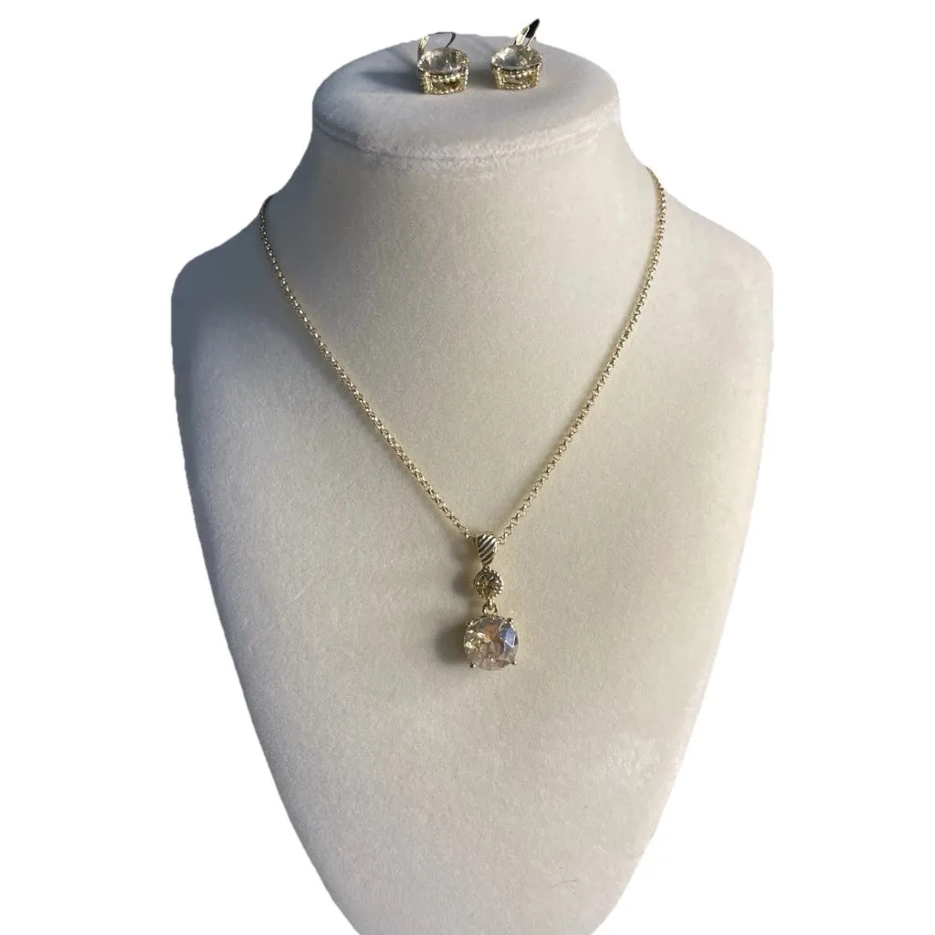 Monet Gold Tone Round Rhinestone Dangle Earrings and Necklace set Brand NEW - Image 4