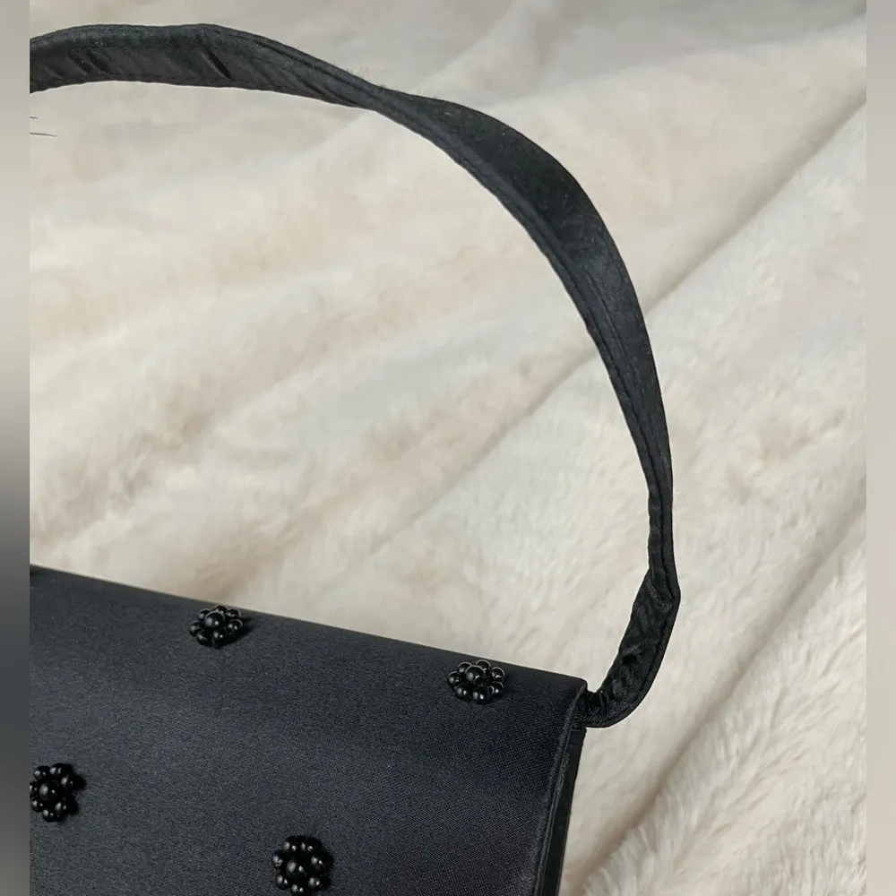 Vintage Black Satin Beaded Flower Mini Purse by Savanna NTW - Image 11