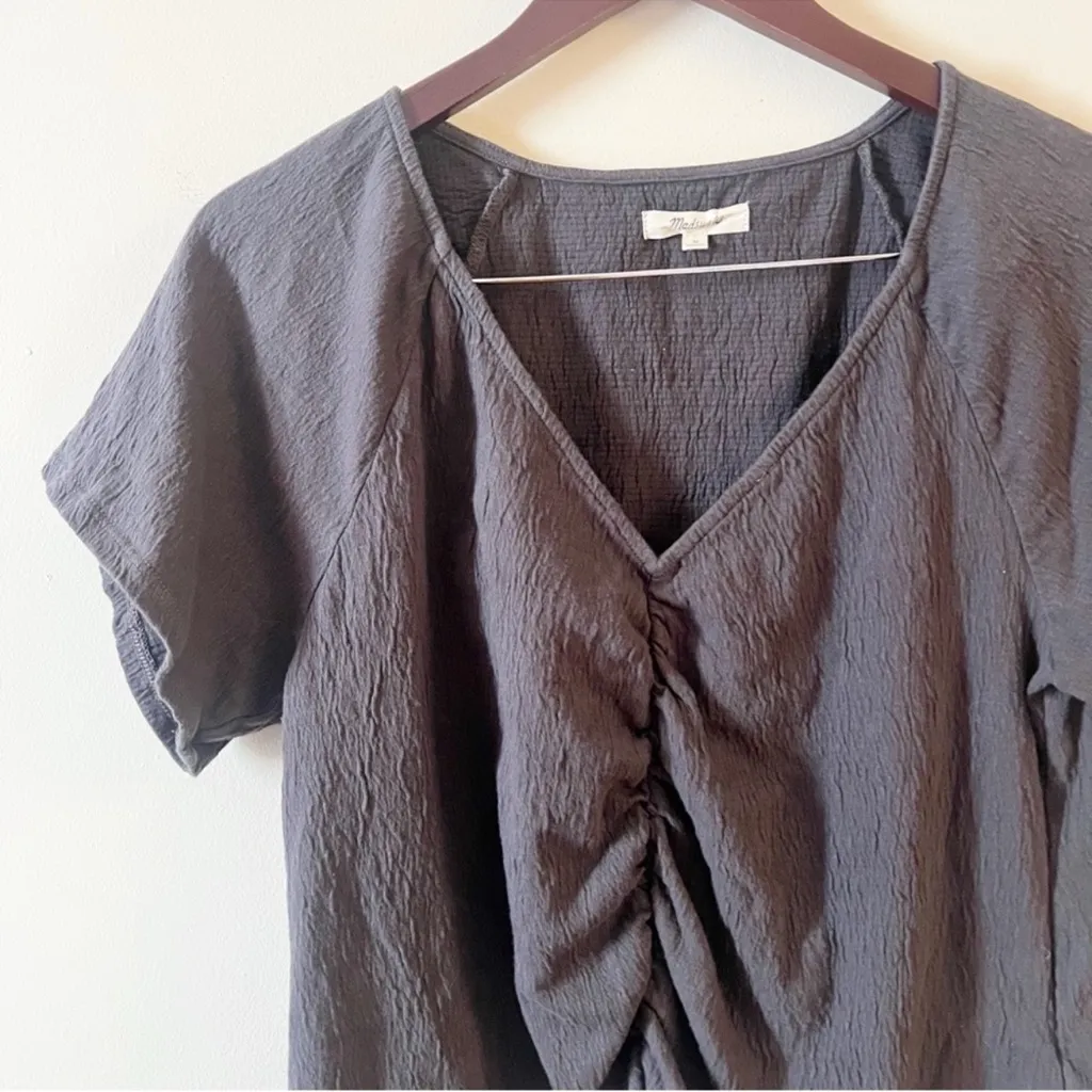 Madewell Knit Lightspun Ruched Front Crop Top Black Coal V-neck Size Medium - Image 3