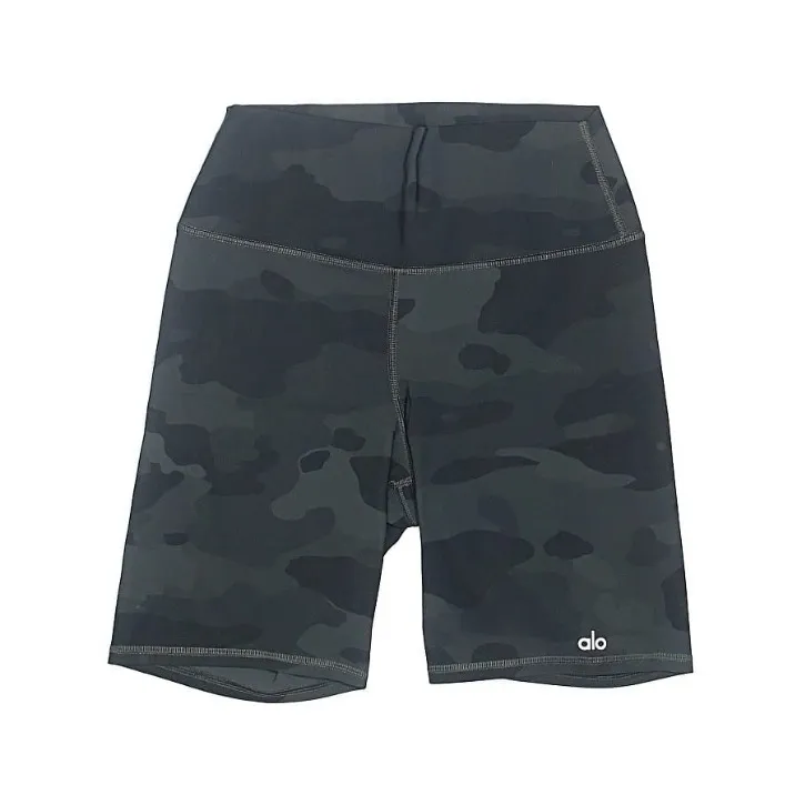 Alo Yoga High Waist Vapor Biker Shorts Black Camo Size Medium Activewear Yoga - Image 2