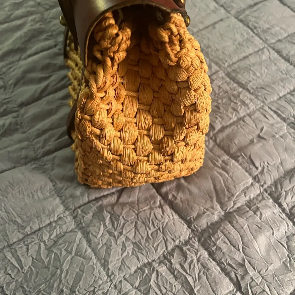 Etienne Aigner Vintage 60’s Woven Straw Leather Satchel Handbag - Image 6