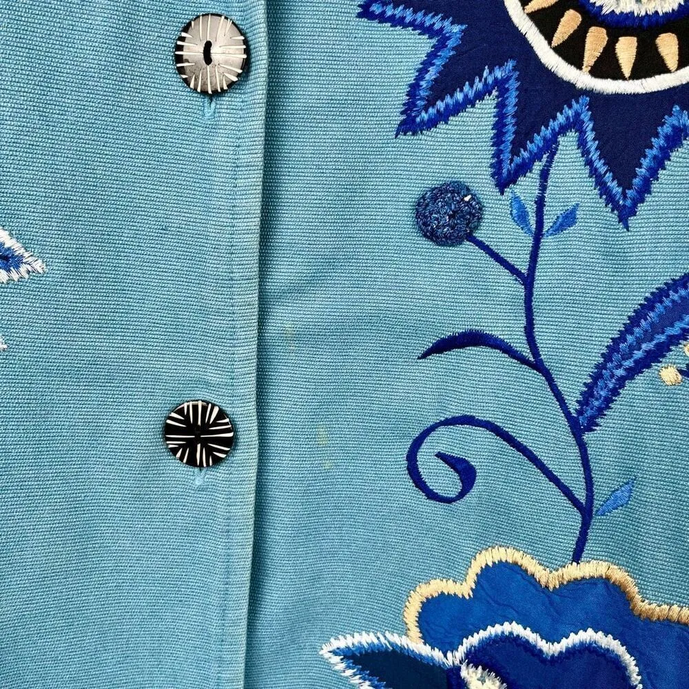 Indigo Moon Floral Button Up Long Jacket 3X Blue - Image 4