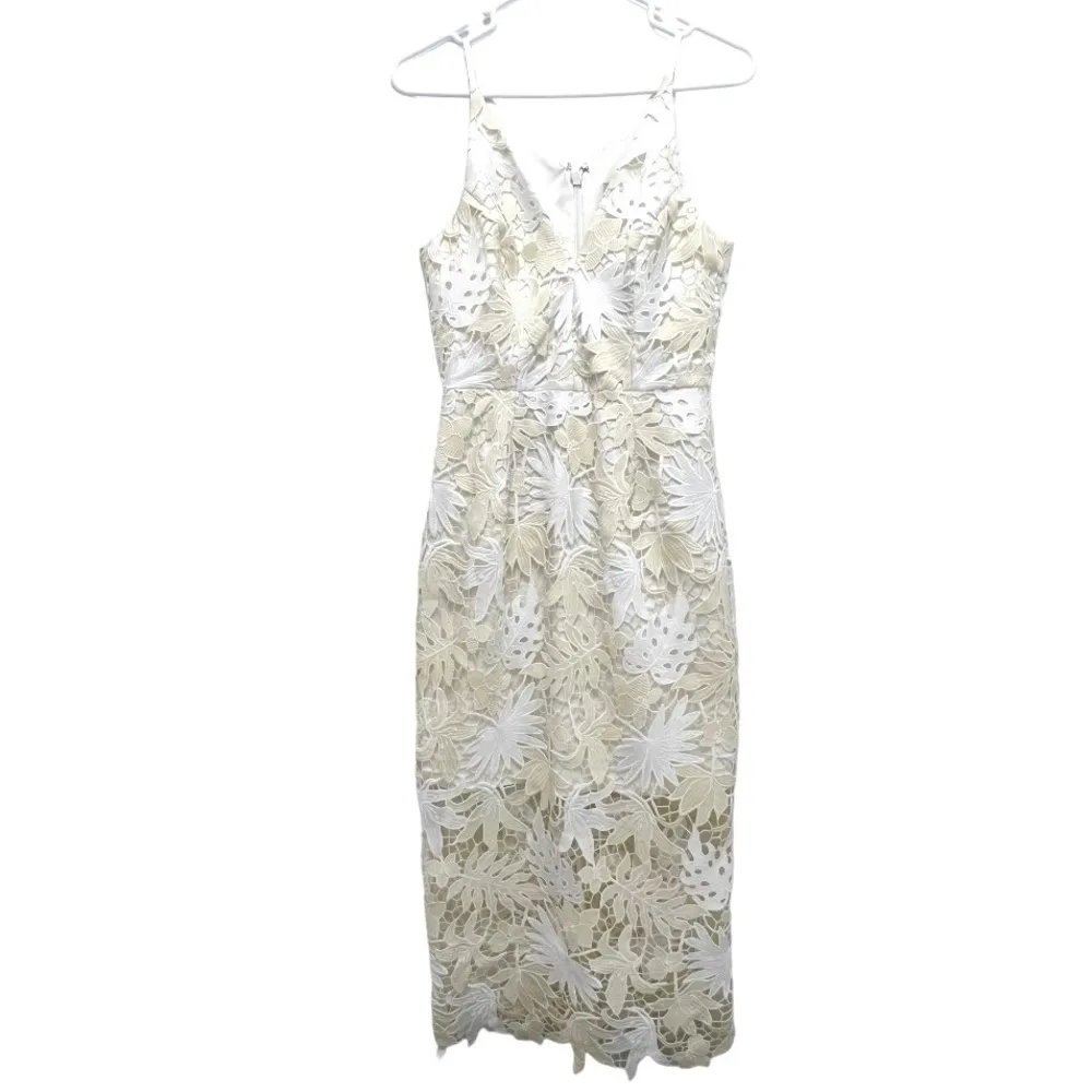 Dress the population Aurora Floral Midi Dress Eggshell/White Whimsical Bridal S - Image 5