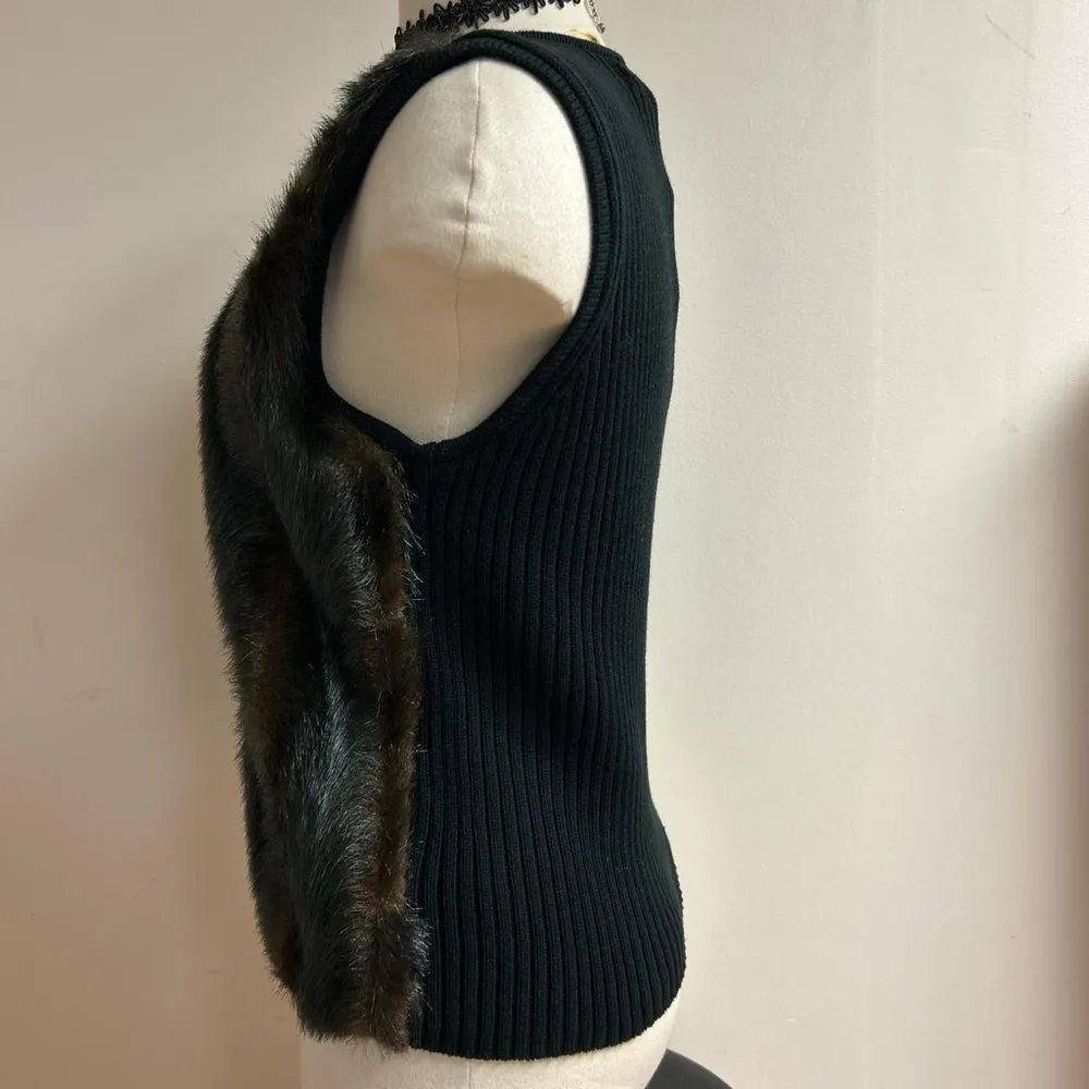 Kikit Women’s Black Faux Fur Black & Brown Y2K Western Style Vest stretchy Size M - Image 3