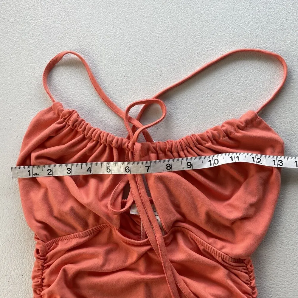 Capella Womens Cut Out Ruched Coral Mini Dress Juniors Size S/M Sleeveless Orange - Image 7