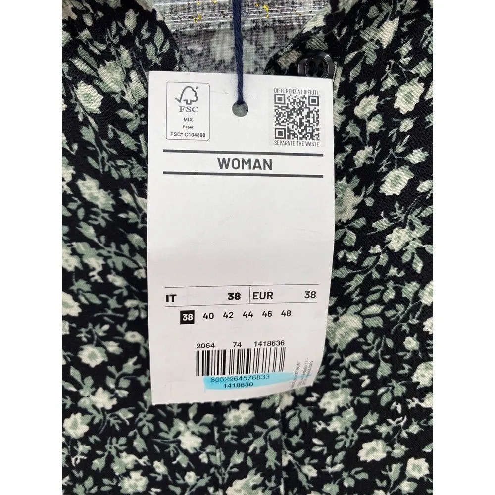 New OVS Women's Button Front Midi Shirt Dress Floral Print Peplum Hem 3/4 Sleeve - Image 10