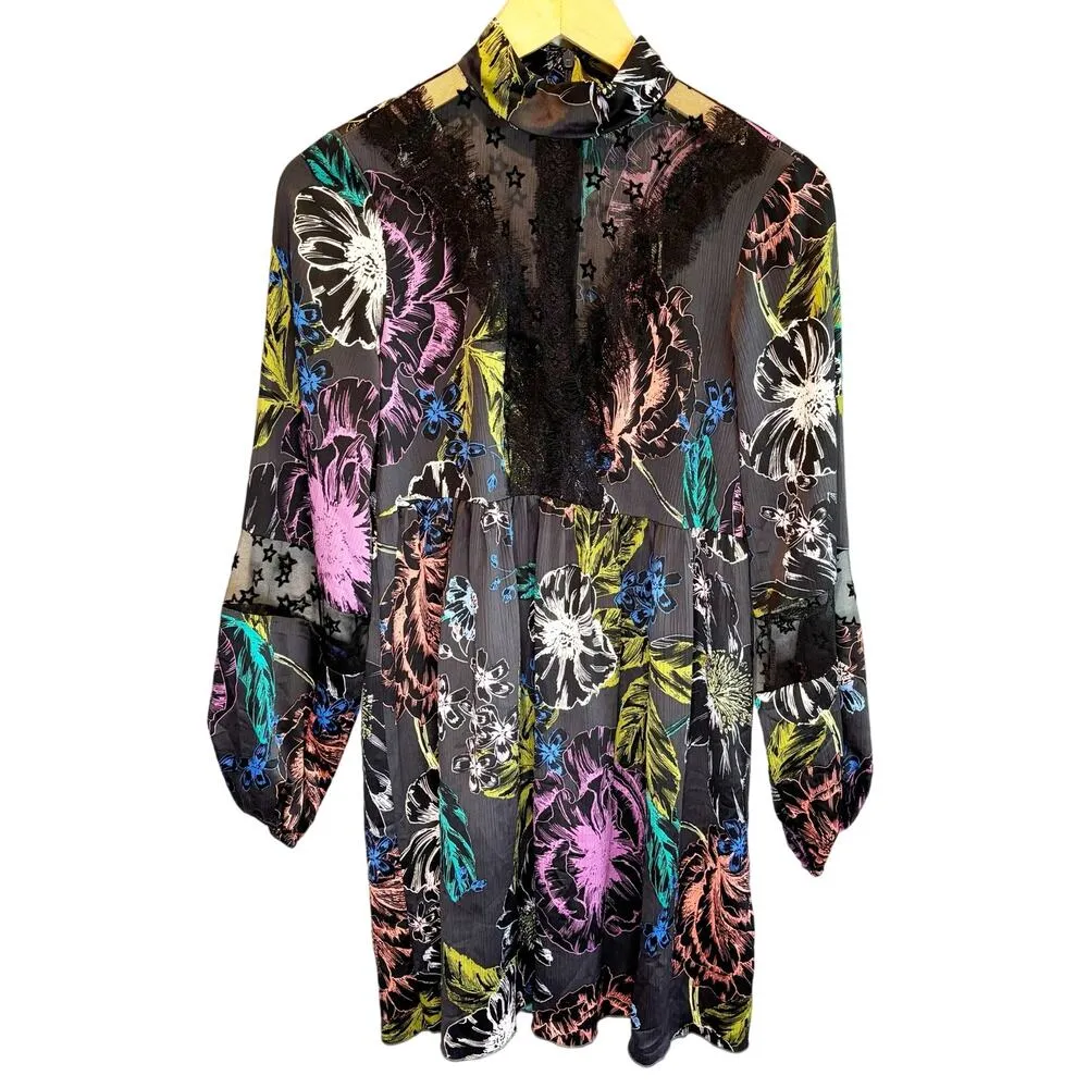 Guess Y2K Bright Floral & Sheer Star Print Babydoll Style Dress - size XS - Image 2