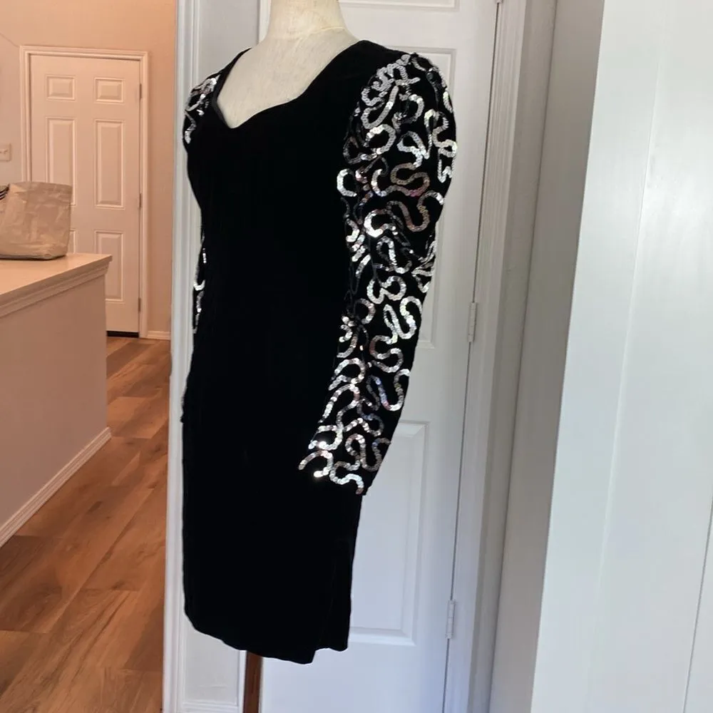 Dave & Johnny 90s sequin puff sleeve velvet dress Whimsigoth - Image 6