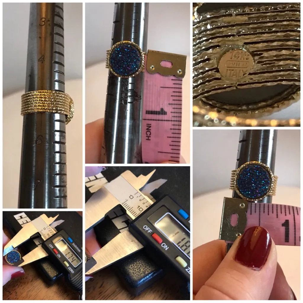 14K SOLID YELLOW GOLD WITH BLUE DRUZY QUARTZ STACKED WRAP STYLE RING (5.25) - Image 12