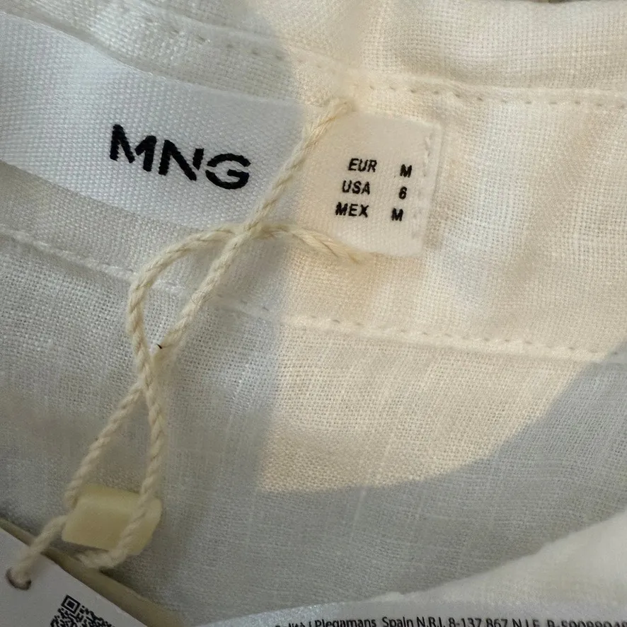 MNG medium Laia linen cap sleeve belted shirt midi dress D1 3066 White - Image 3