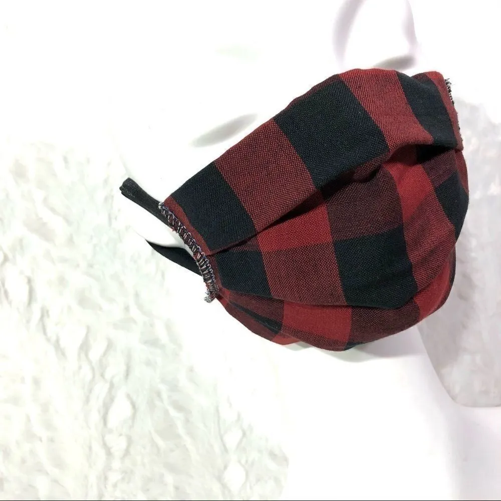 Buffalo plaid red face mask PPE protection cover - Image 3