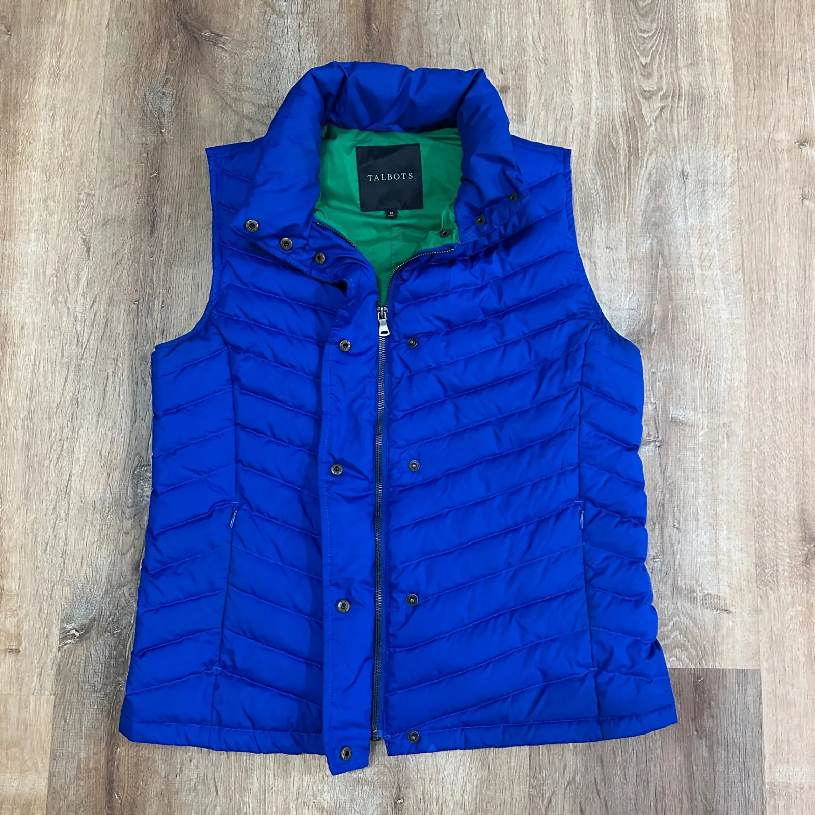 TALBOTS | Women's Blue Quilted Snap Button Up Puffer Vest - Image 5