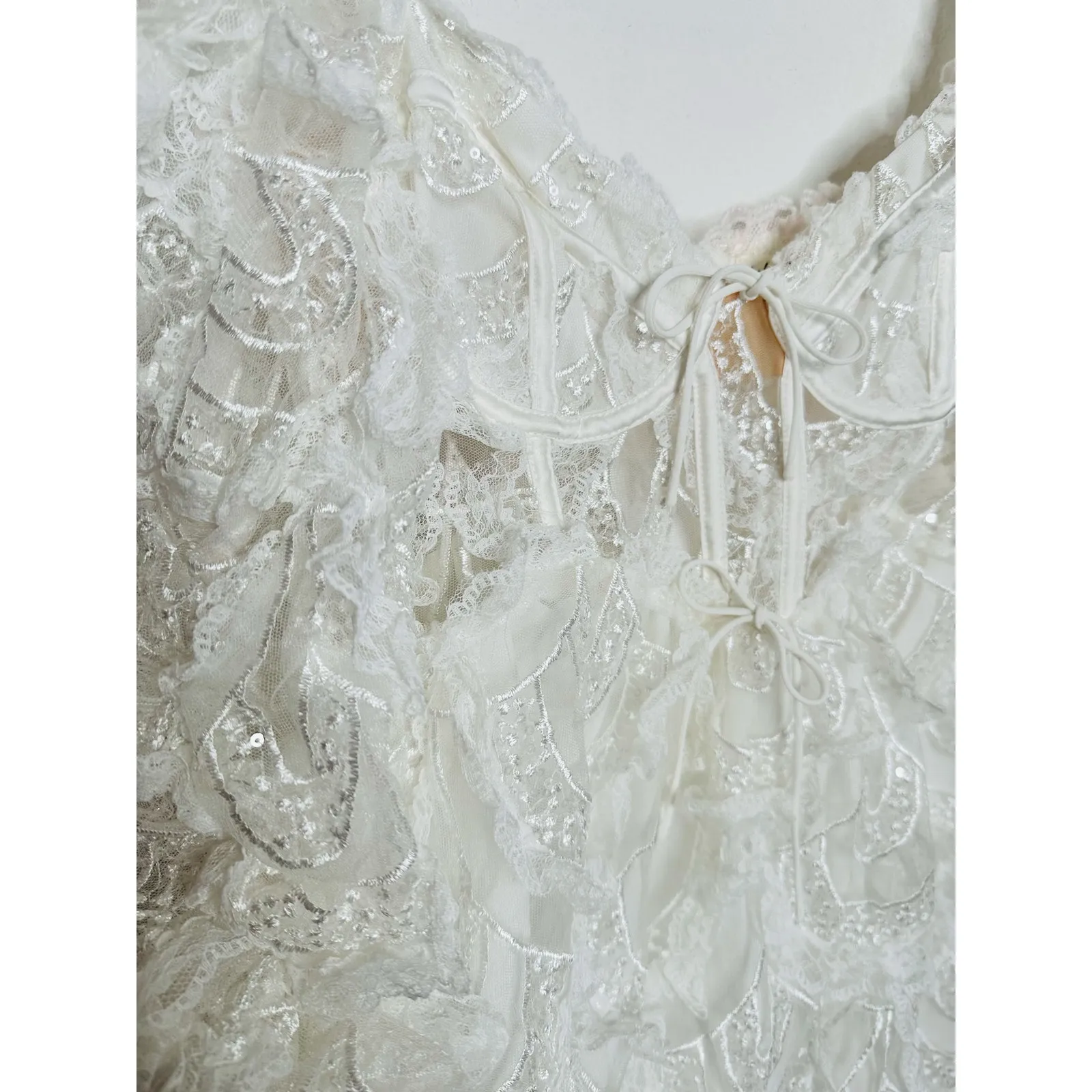 FOR LOVE & LEMONS White Bodice Taylor Lace Mini Dress Size Extra Small - Image 6